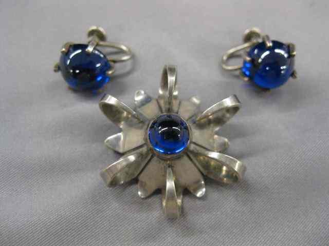 Appraisal: Blue Spinel Sterling Pin Earrings by Winfred Clark Shaw exhibited