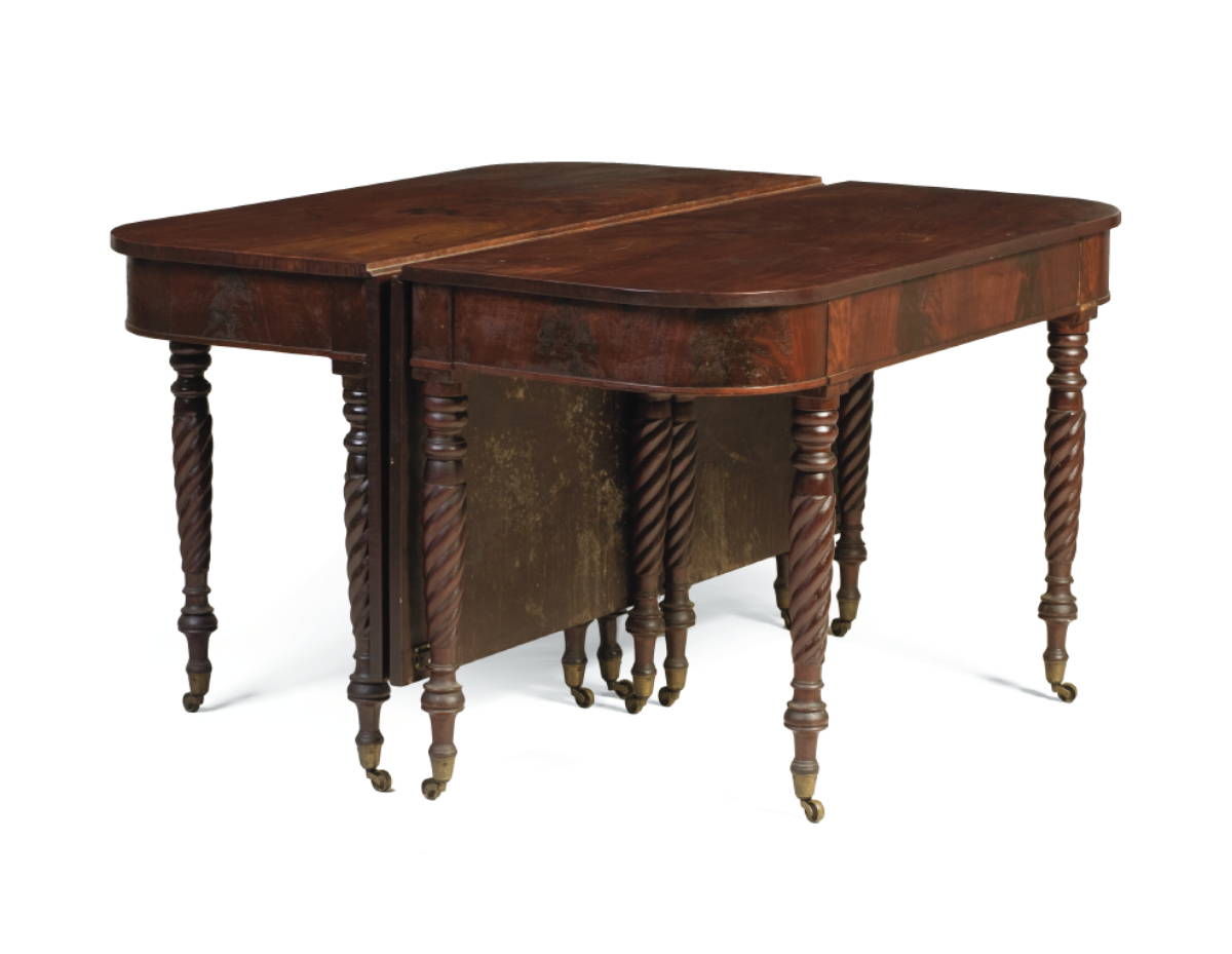 Appraisal: MASSACHUSETTS LATE FEDERAL TWO-PART MAHOGANY DINING TABLE The square top