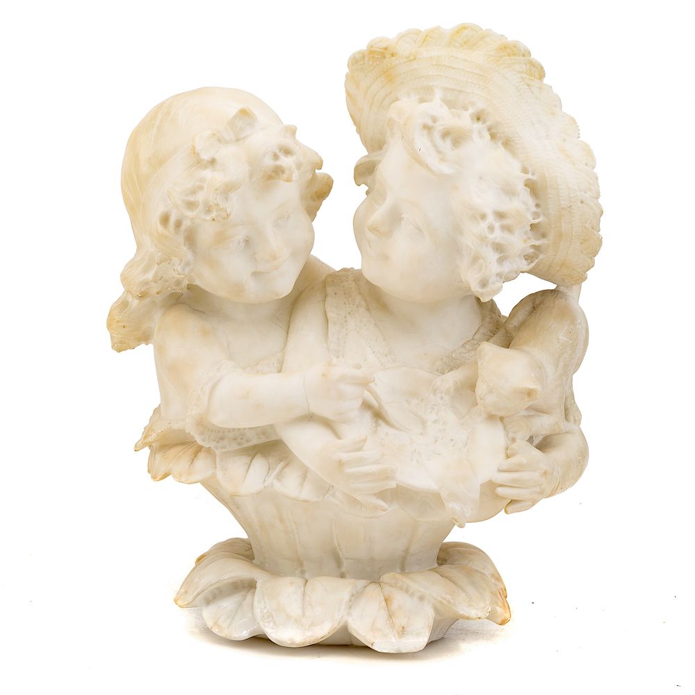 Appraisal: Continental Carved Marble Group Girls with Kitten fourth quarter- th