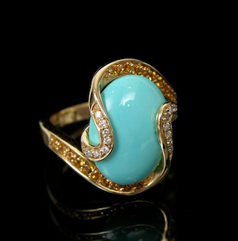 Appraisal: A Turquoise Ring with Diamonds and Citrines This ring features