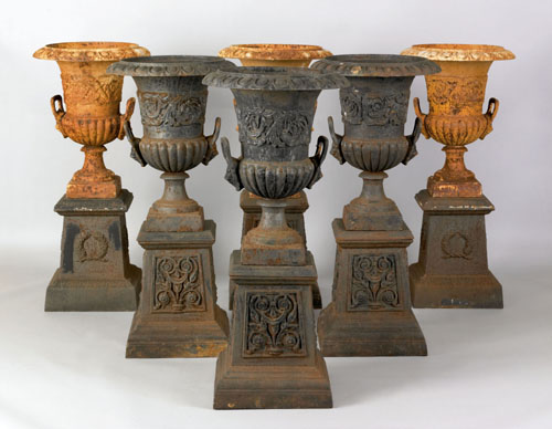 Appraisal: Set of cast iron garden urns late th c each