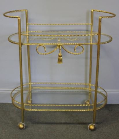 Appraisal: Midcentury Gilt Metal Rope and Tassel FormRolling Tea Cart From