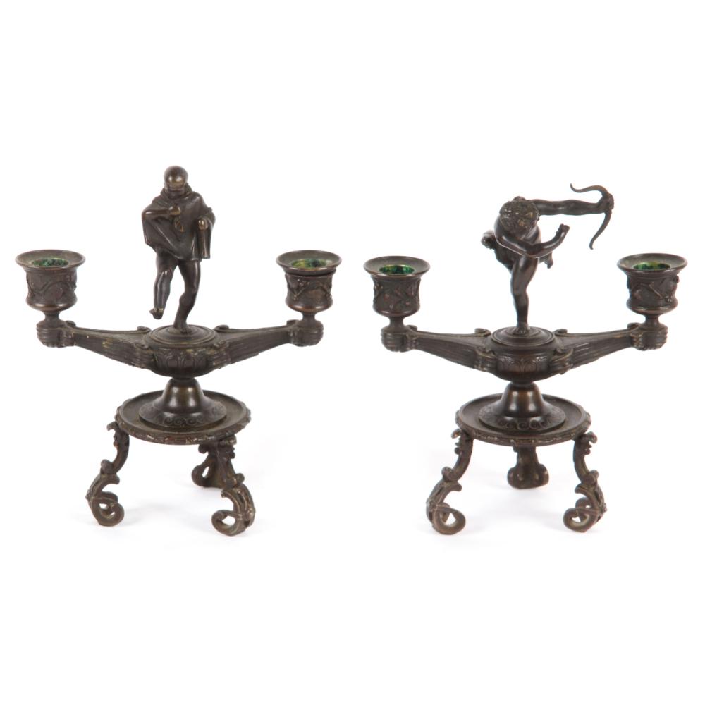 Appraisal: PAIR FINE ITALIAN IMPERIAL RENAISSANCE REVIVAL BRONZE LIGHT CANDLESTICKS OR