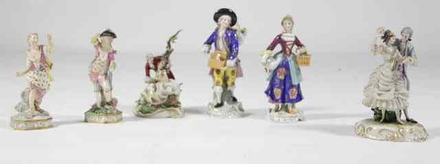 Appraisal: Four German porcelain figures circa and a near pair of