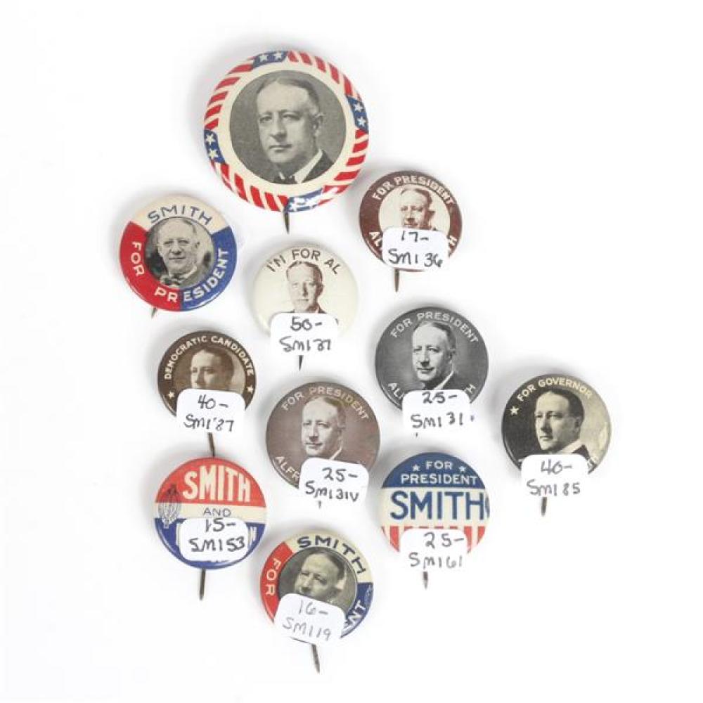 Appraisal: GROUP OF ALFRED E SMITH PRESIDENTIAL POLITICAL CAMPAIGN PIN BACK