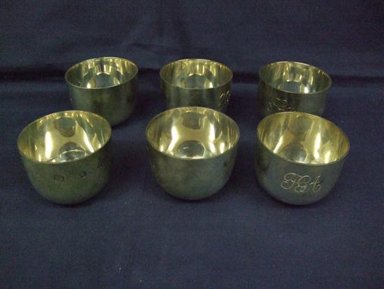 Appraisal: Set of six modern silver tumblers each engraved with a