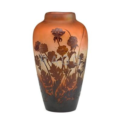 Appraisal: GALLE Tall cameo glass vase acid-etched with wildflowers Nancy France