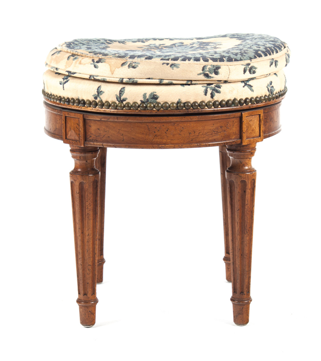 Appraisal: Louis XVI style walnut upholstered footstool circular foot stool with