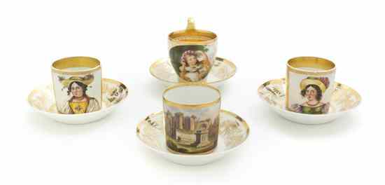 Appraisal: Four Paris Porcelain Cabinet Cups and Saucers three with portraits