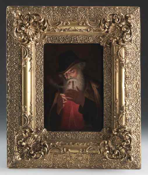 Appraisal: KPM Berlin painted porcelain plaque depictinga man smoking a pipe