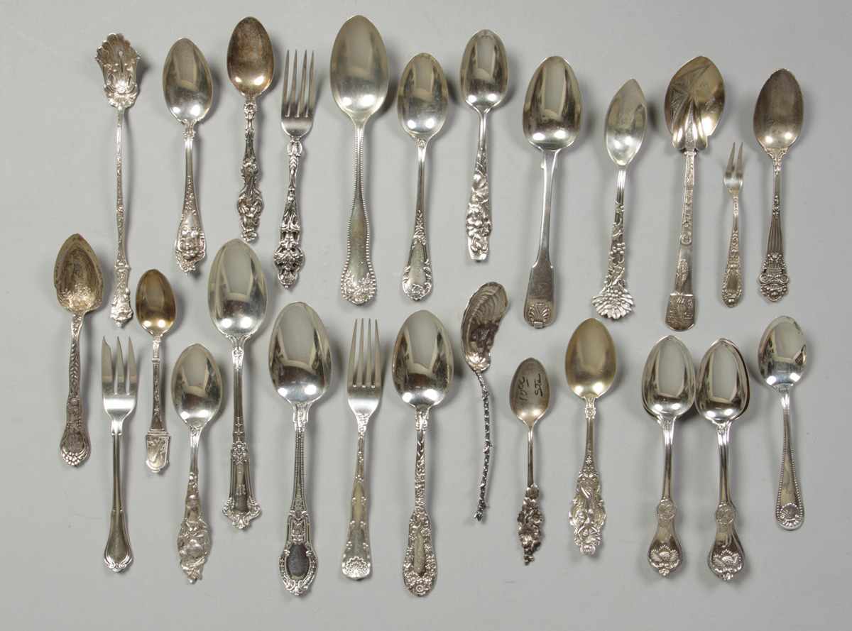 Appraisal: Group Victorian misc sterling silver teaspoons sugar spoons Group Victorian