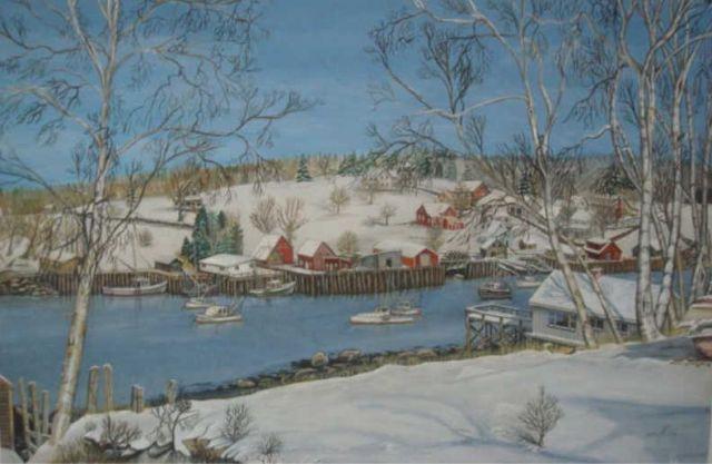 Appraisal: BROCKWAY Ed Acrylic on Board Maine Winter At The Inlet