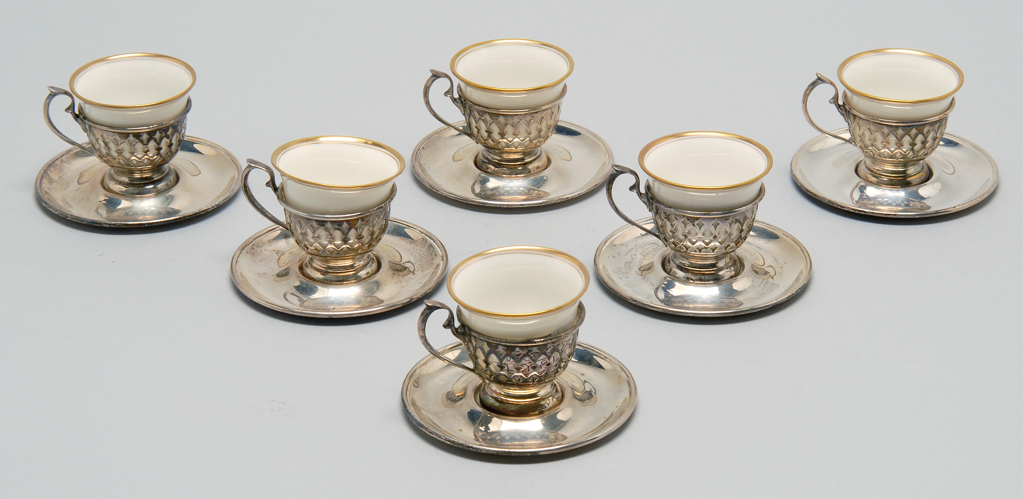 Appraisal: SIX AMERICAN STERLING SILVER DEMITASSE CUPS AND SAUCERS Early th