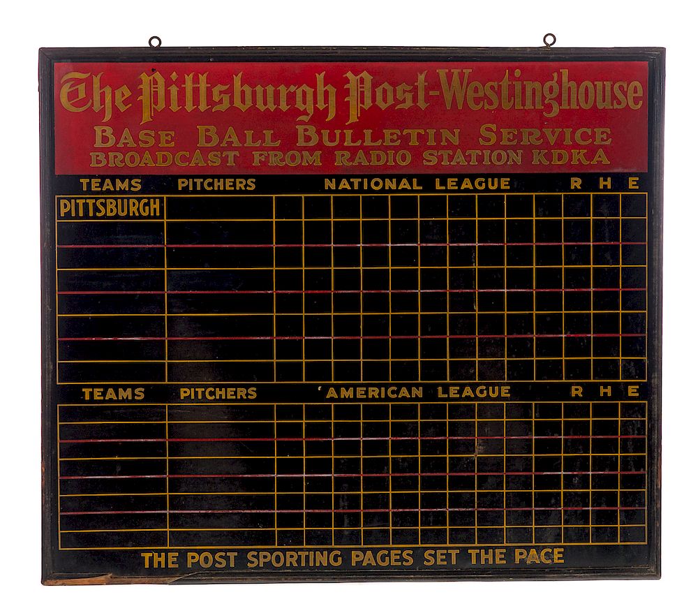 Appraisal: Early Pittsburgh Post Baseball Bulletin Service Scoreboard Measures tall wide