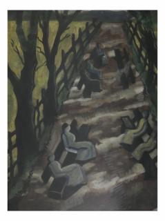 Appraisal: Modernist Gouache Park Scene Modernist gouache park scene of figures