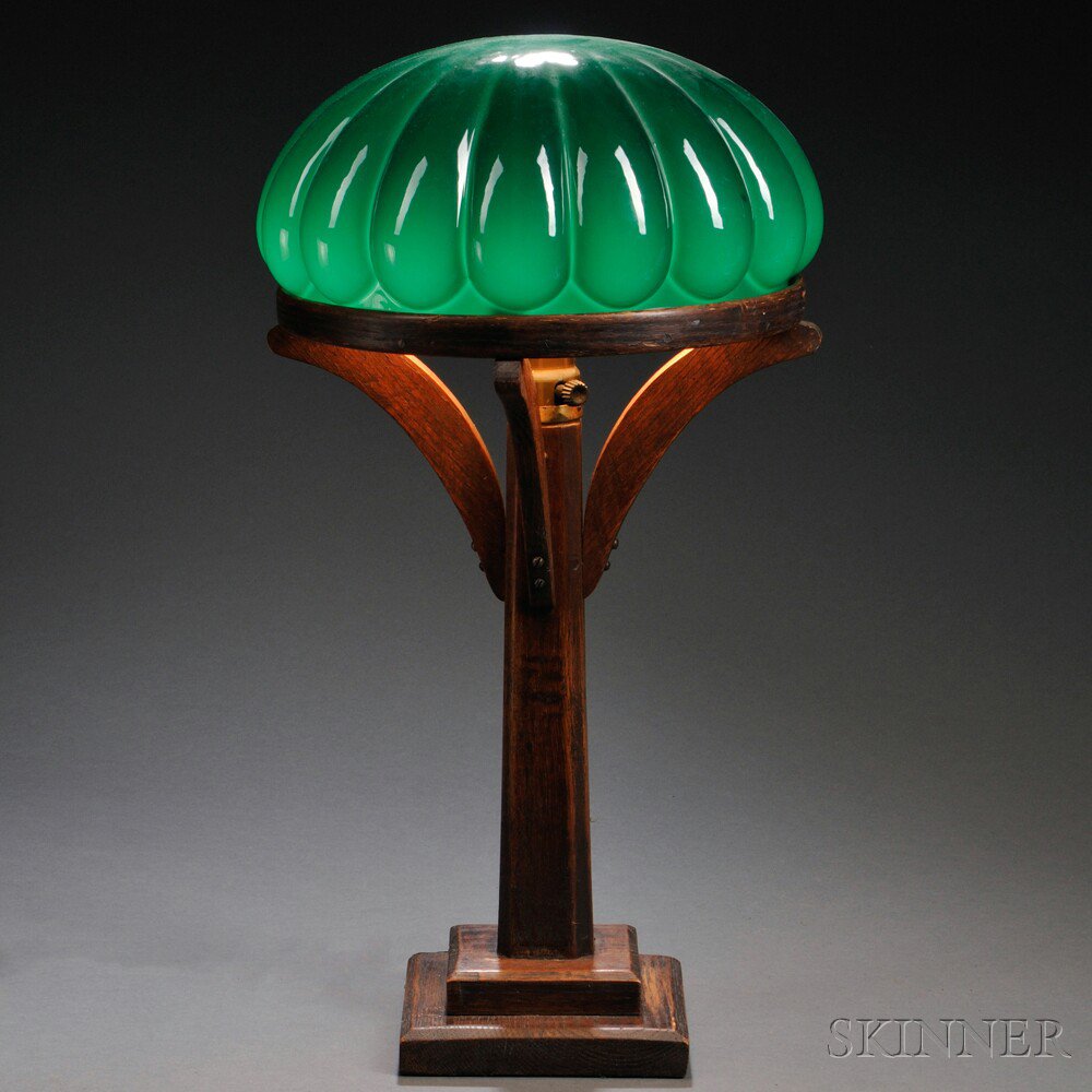 Appraisal: Arts Crafts Table Lamp Oak glass United States early th