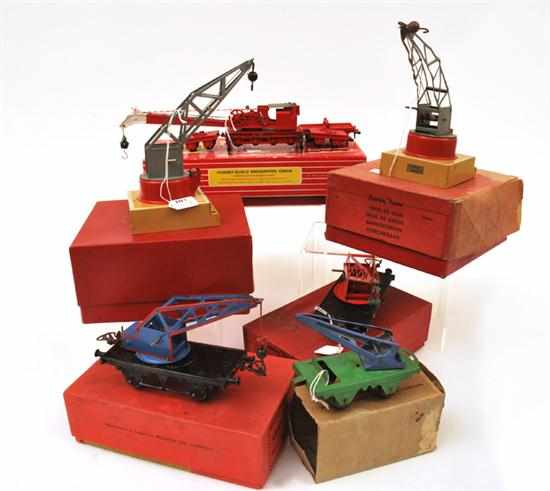 Appraisal: SIX HORNBY CRANES MOST O GAUGE ALL BOXED G-E BOXES