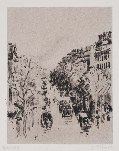 Appraisal: CAMILLE PISSARRO Boulevard Montmartre Lithograph on rose Ingres chine appliqu