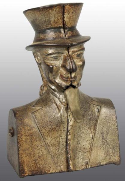 Appraisal: Cast Iron Uncle Sam Bust Mechanical Bank Description Replaced beard