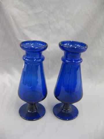 Appraisal: Pair of Cobalt Glass Vases pedestal bases '' tall circa