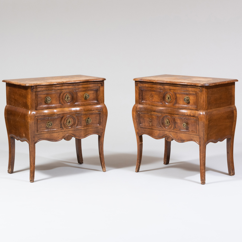 Appraisal: Pair of Louis XV Style Provincial Walnut Side Tables Stamped