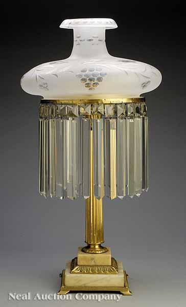 Appraisal: An American Gilt Brass and Marble Sinumbra Lamp in the