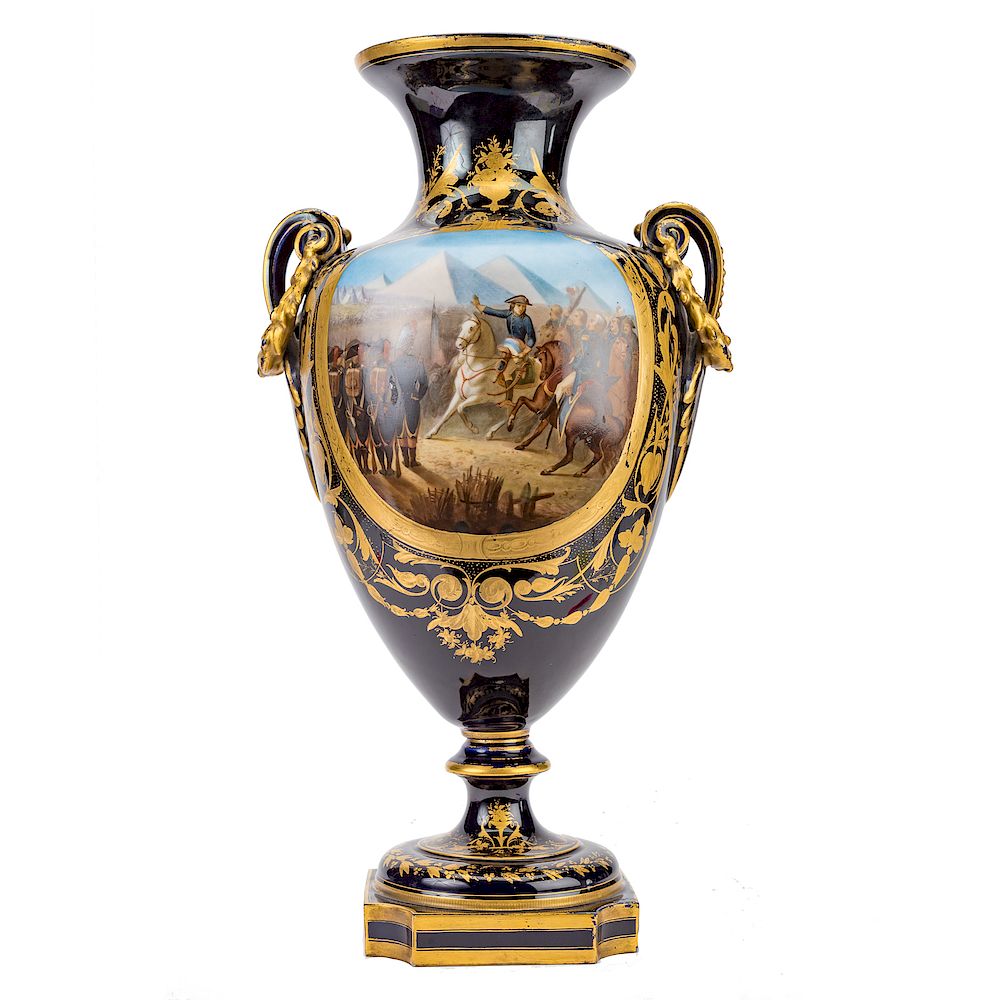 Appraisal: Sevres style Napoleonic porcelain vase bleu du roi ground with