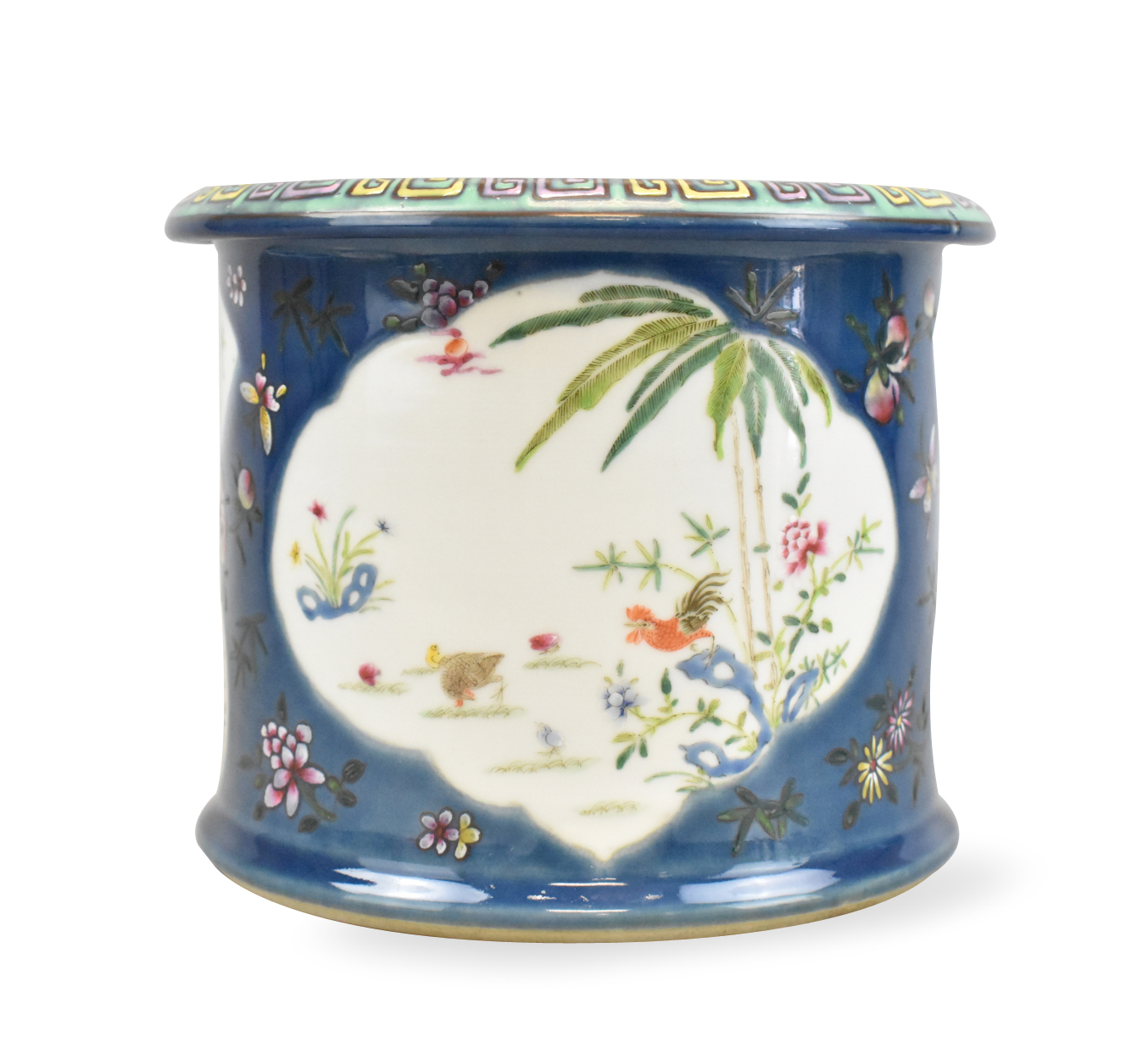 Appraisal: A Chinese blue glazed famille rose ice bucket dating from