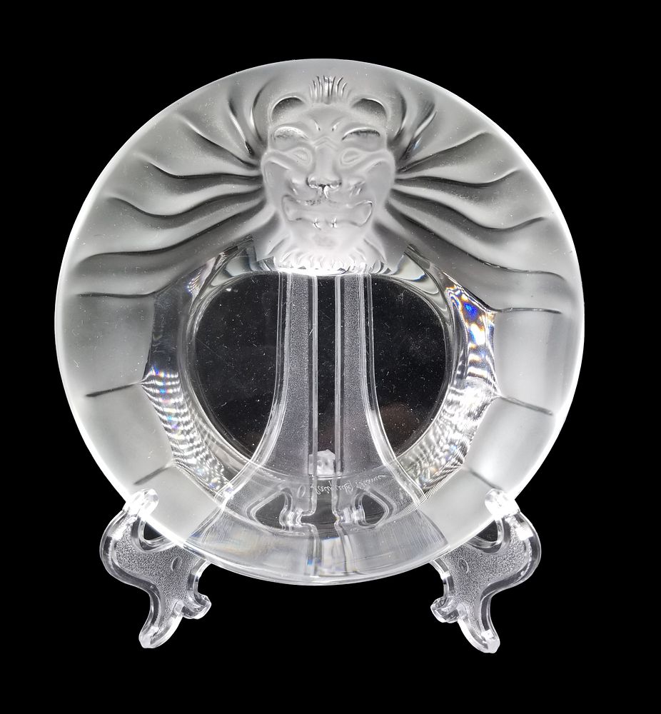 Appraisal: LALIQUE Signed Tete de Lion Crystal Ashtray LALIQUE Signed Tete