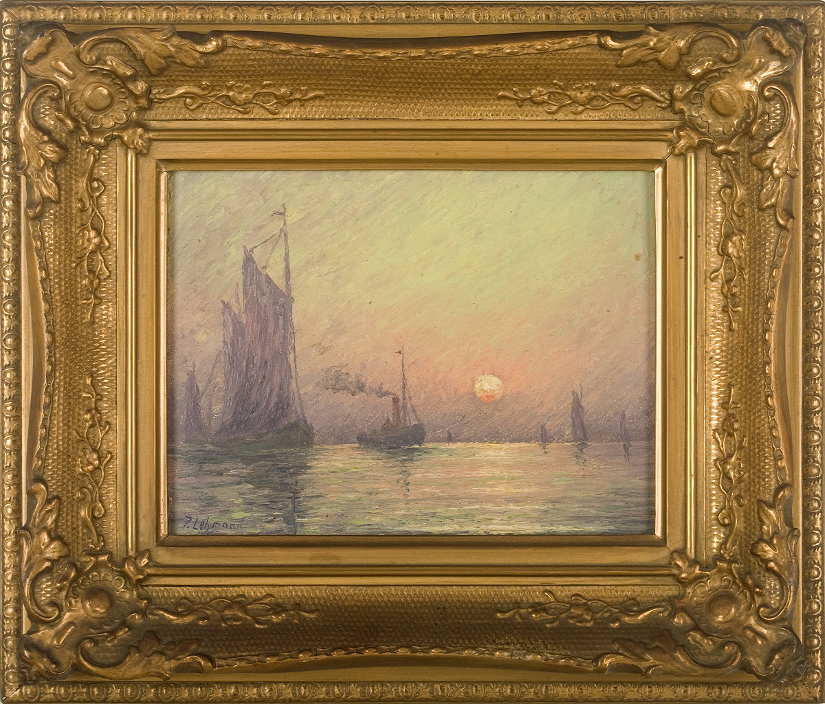 Appraisal: PAUL LEHMANN AMERICAN D HARBOR SCENE AT SUNSET Oil on