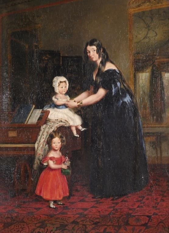 Appraisal: Oil on canvas portrait of a mother and children attributed