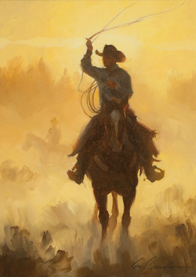 Appraisal: TOM BROWNING OIL ON CANVAS Eugene Oregon born Cowboy on