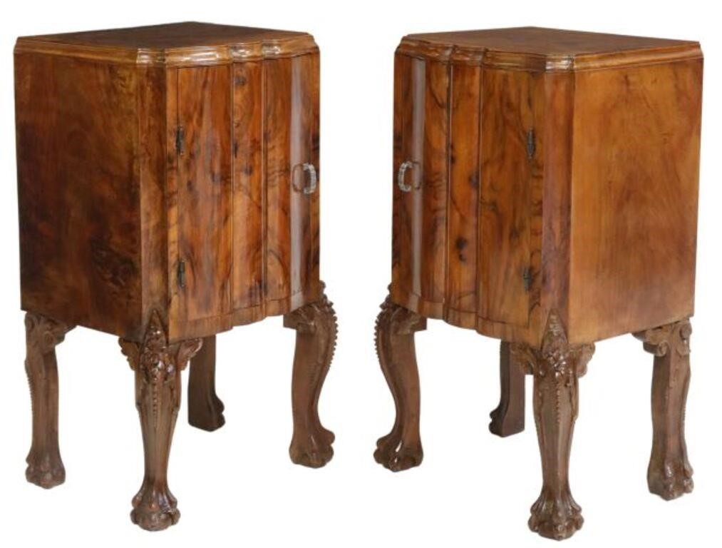 Appraisal: pair Venetian burled walnut bedside cabinets th c having shaped