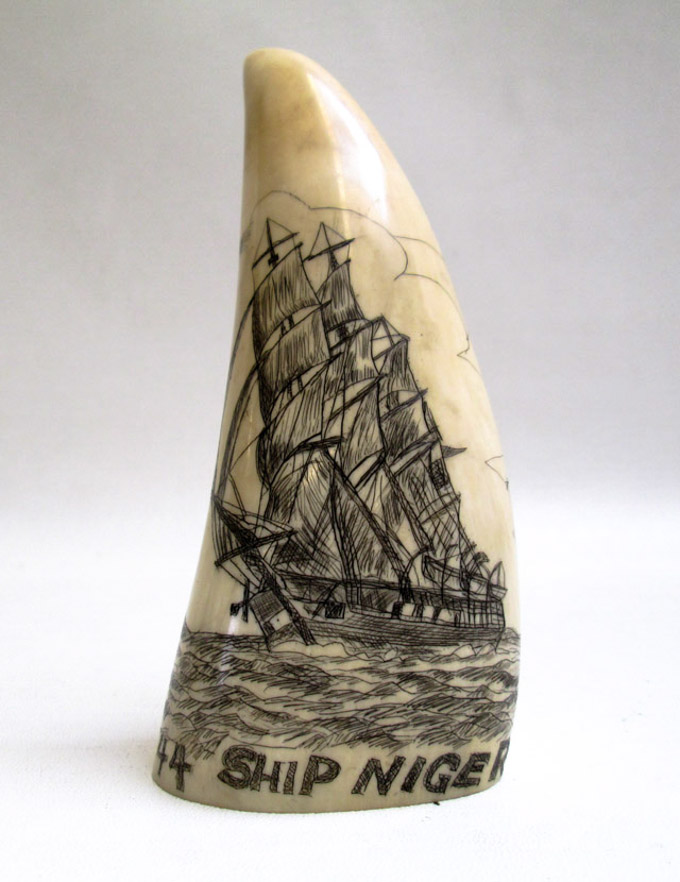 Appraisal: SCRIMSHAWED WHALE TOOTH signed by Madison Moores titled Ship Niger