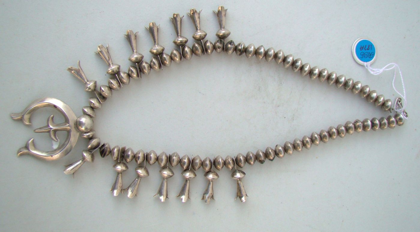 Appraisal: NAVAJO SILVER SQUASH BLOSSOM NECKLACE Unmarked Length