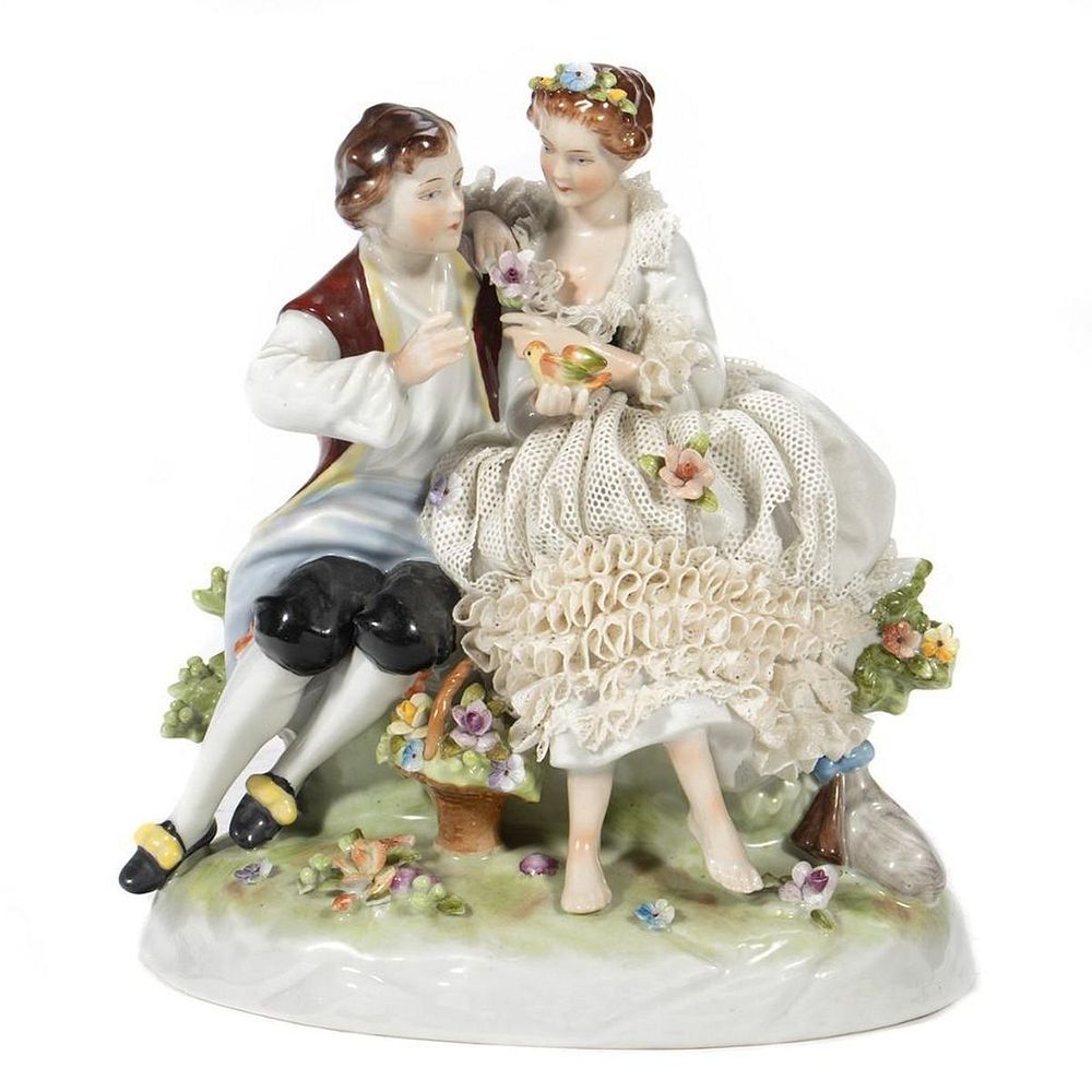 Appraisal: Dresden Porcelain Figural Group Depicting an amorous couple in a