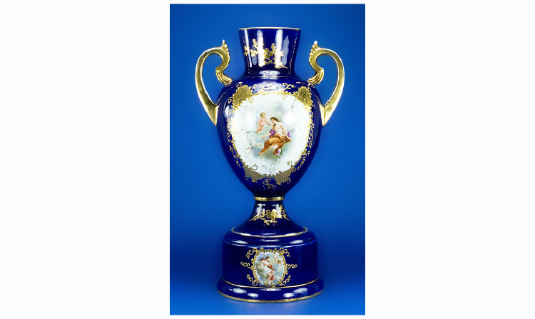 Appraisal: Continental Two Handled Vase And Stand Cobalt Blue Ground Gilt