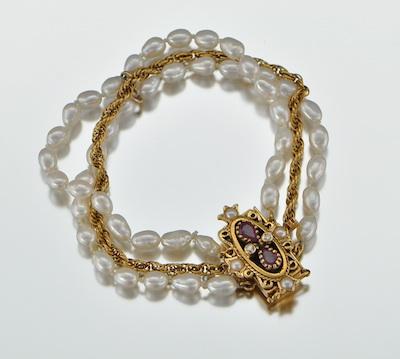 Appraisal: A Vintage Gold and Pearl Bracelet With Gemstones Constructed with