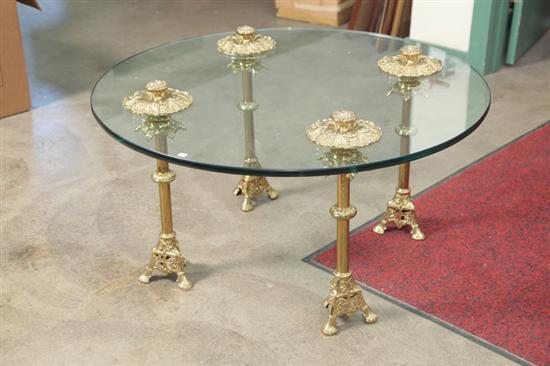 Appraisal: GLASS COFFEE TABLE AND RUG Round table with ornately cast