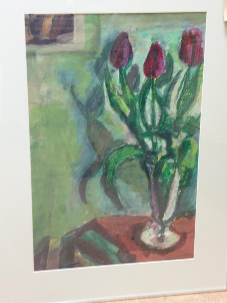 Appraisal: JAKE ATTREE - Still Life with Tulips oil on paper