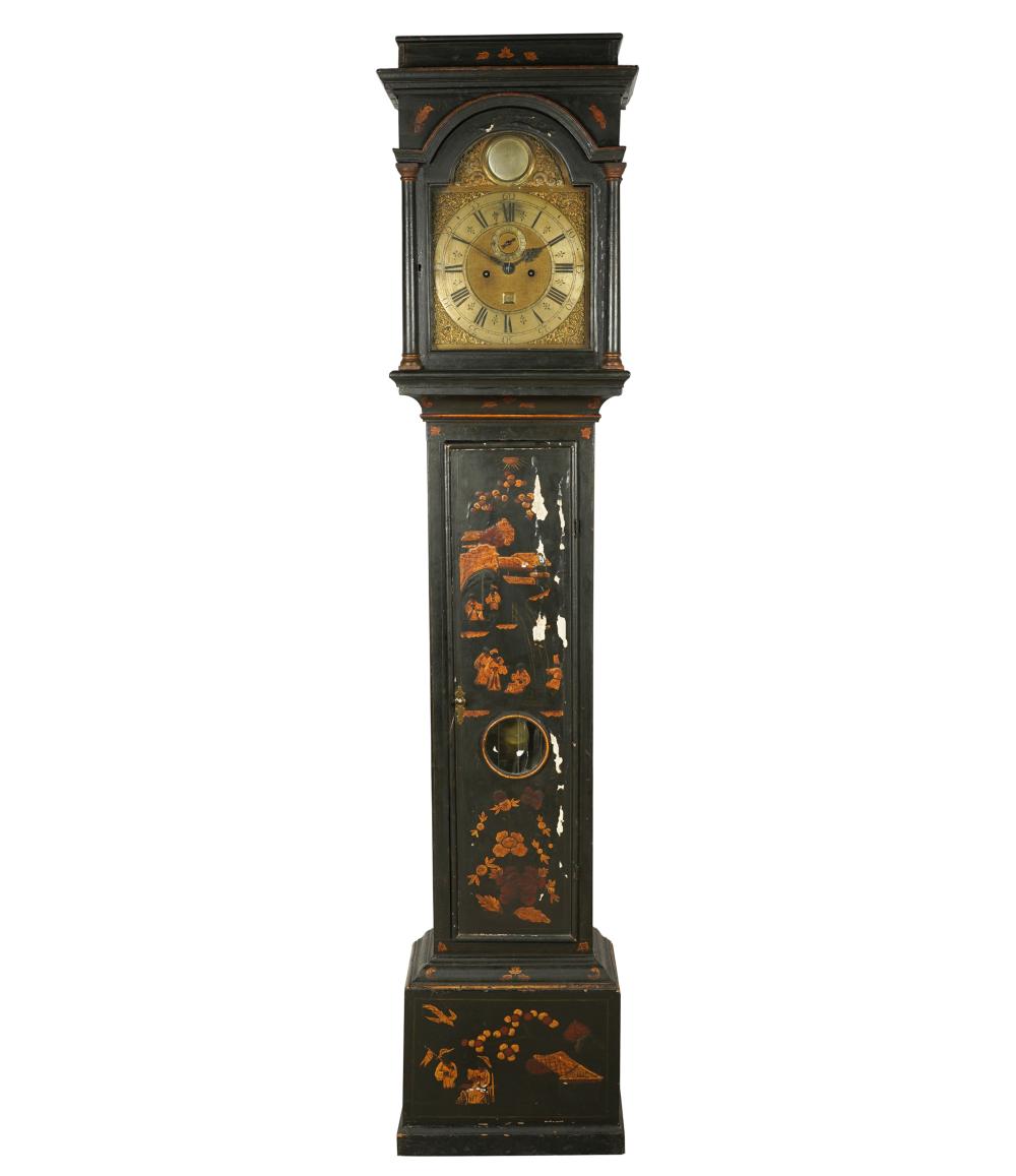 Appraisal: ENGLISH CHINOISERIE BLACK-LACQUERED TALL CASE CLOCKsigned 'Thomas West Ratclif Cross