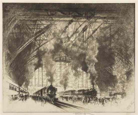 Appraisal: Joseph Pennell American - The Trains that Come the Trains