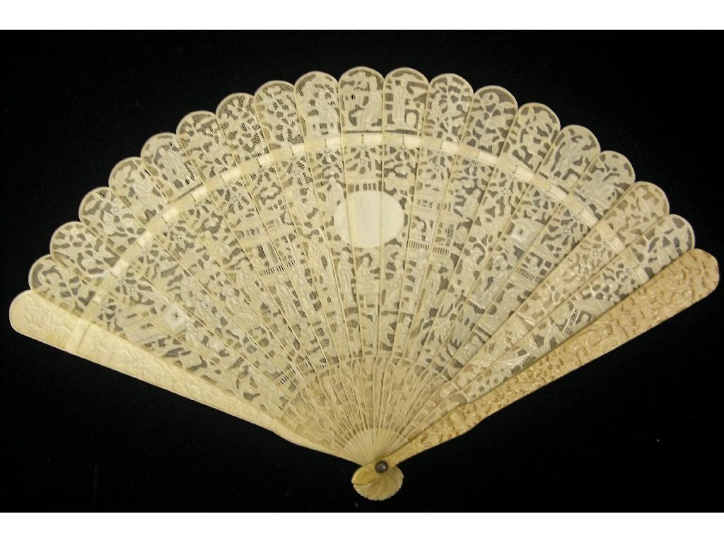 Appraisal: th century Cantonese ivory brise fan with pierced decoration of