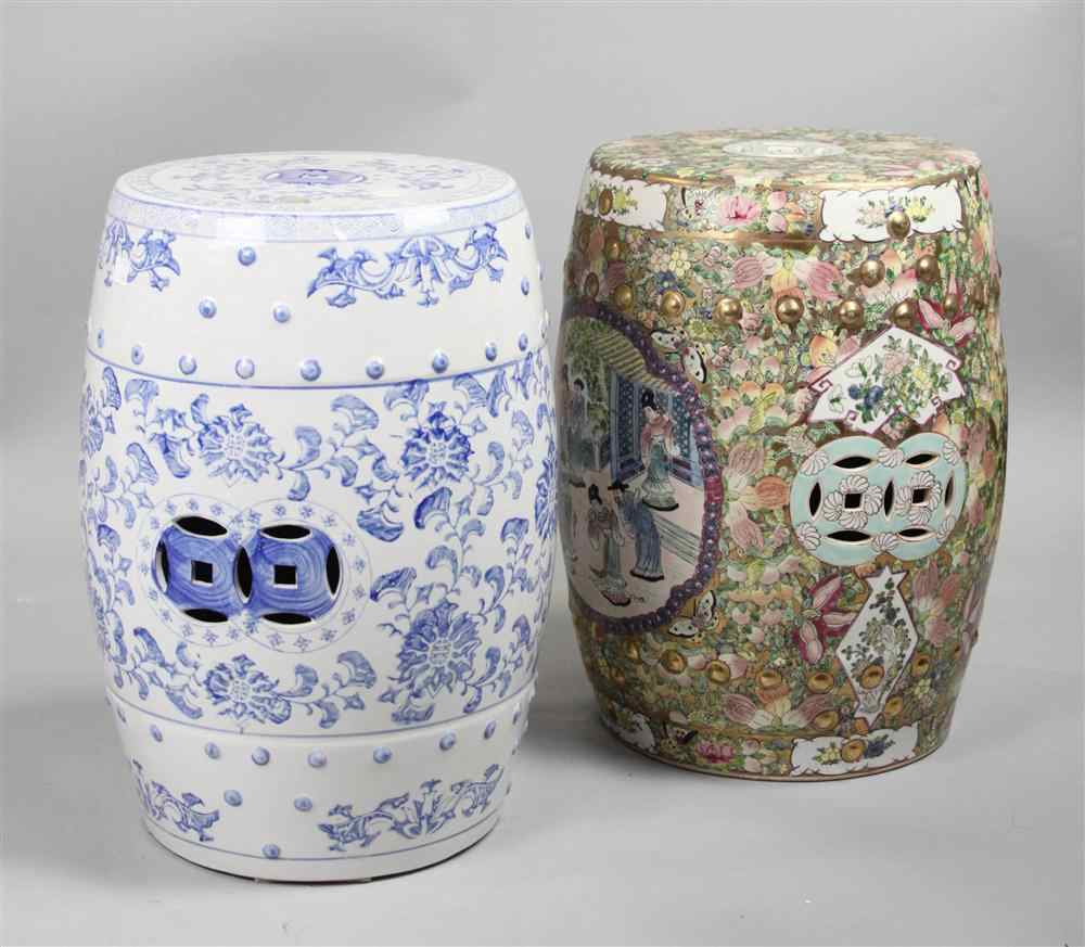 Appraisal: TWO MODERN CHINESE GARDEN STOOLS the first with blue and