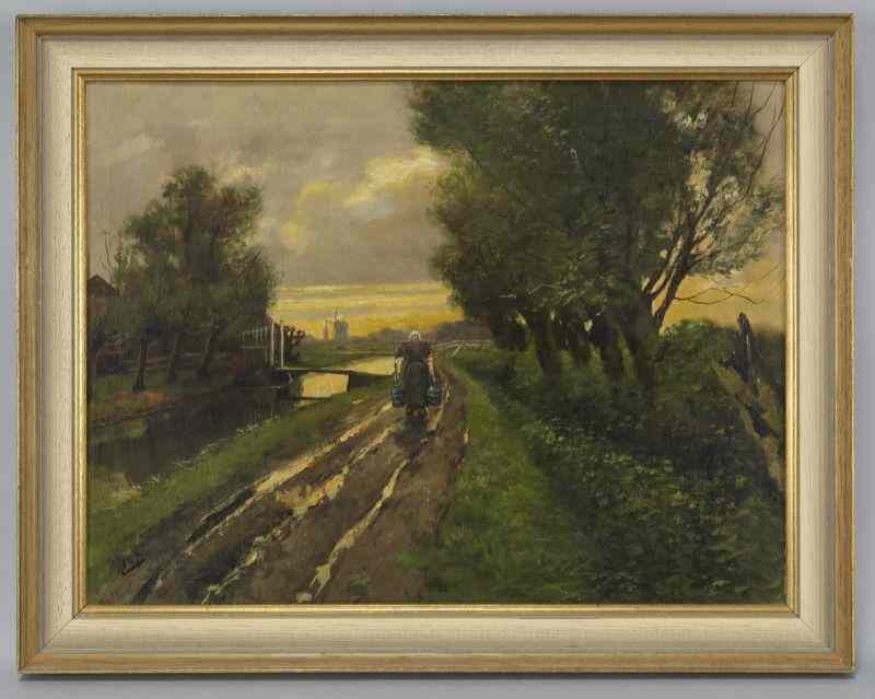 Appraisal: Continental oil painting on canvas depicting a Dutch country landscape