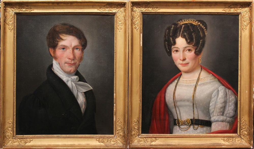 Appraisal: FRENCH SCHOOL TH CENTURY PAIR OF EMPIRE PORTRAITS Oil on