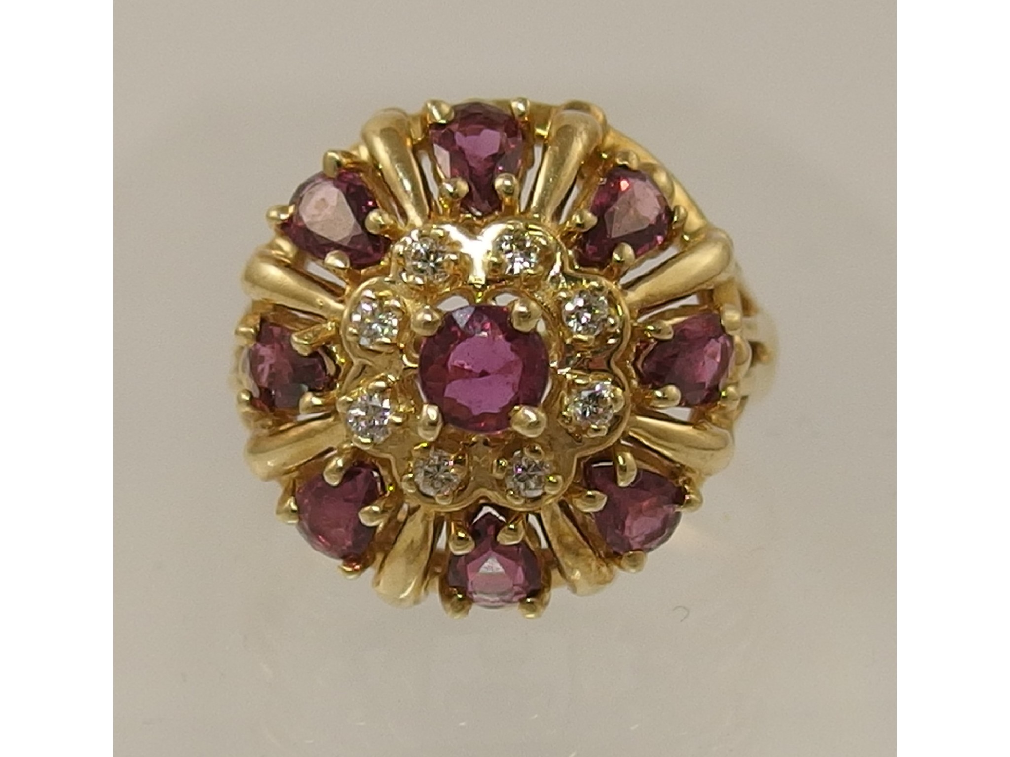 Appraisal: A ct pink gemstone and diamond high cluster ring