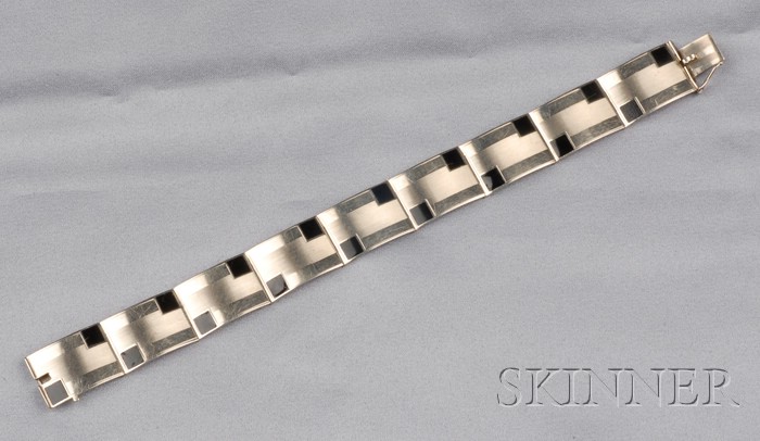 Appraisal: Art Deco kt White Gold Enamel Bracelet the arched links