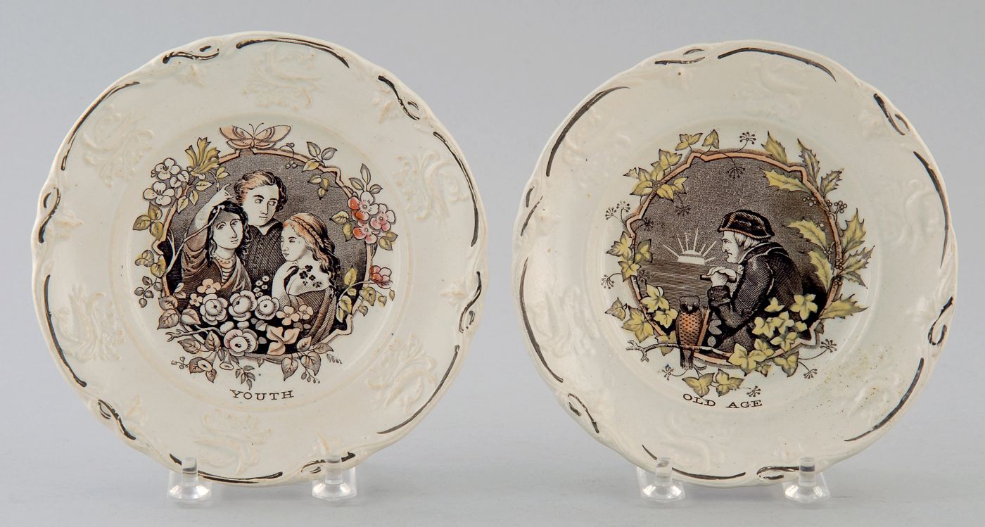 Appraisal: PAIR OF STAFFORDSHIRE MAXIM PLATES th CenturyYouth and Old Age