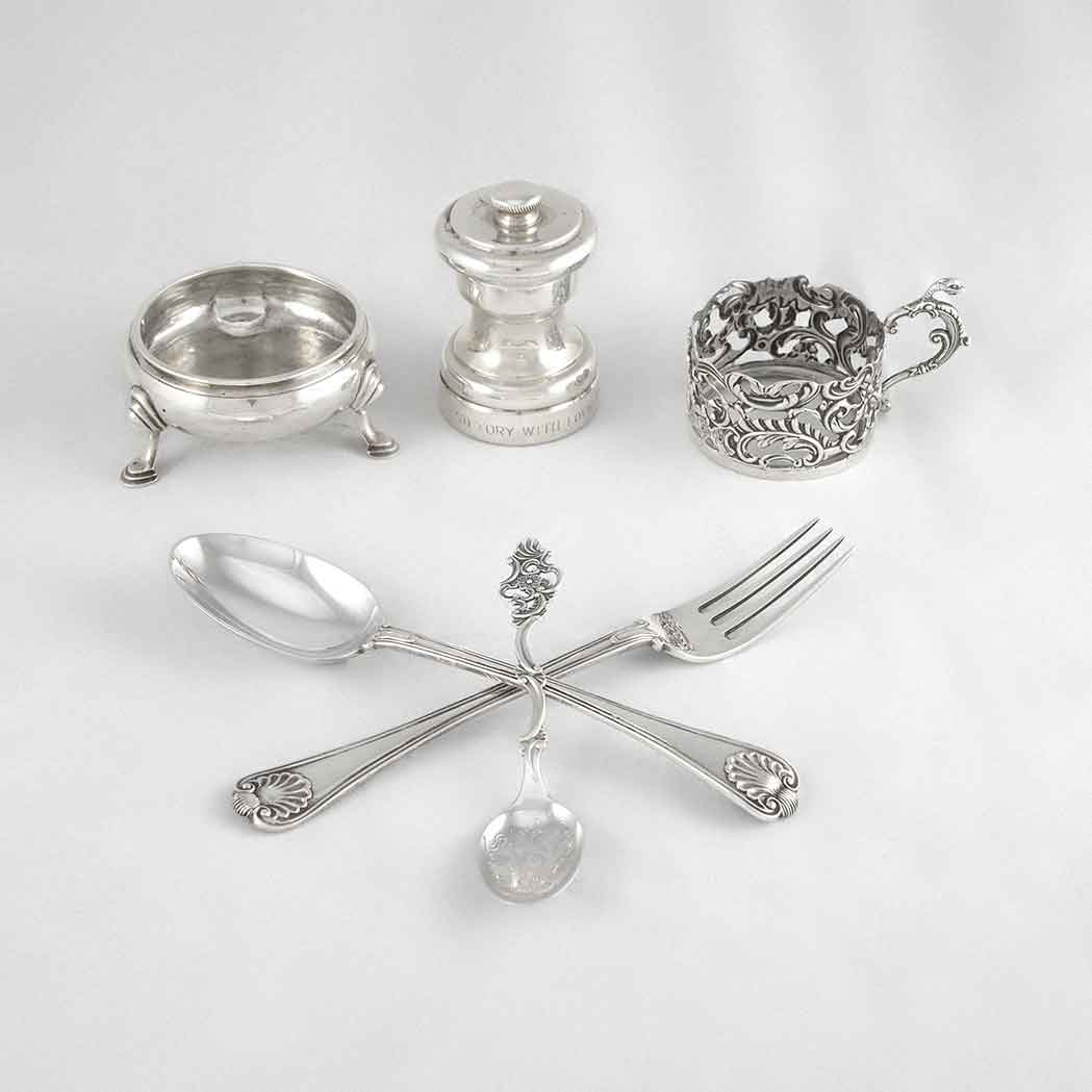 Appraisal: Group of Silver Table Articles Including six tea sleeves three